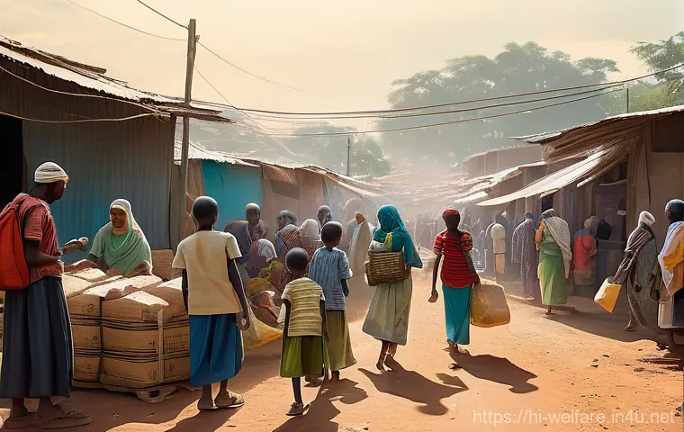 사회복지 블록체인 활용 - **Prompt: "A vibrant and hopeful scene depicting the transparent flow of humanitarian aid. In the fo...
