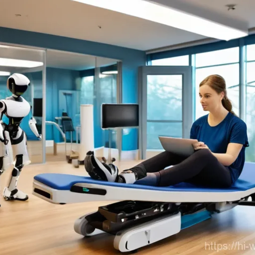 재활복지 - **Prompt:** A dynamic scene in a cutting-edge rehabilitation center, featuring a young adult, approx...