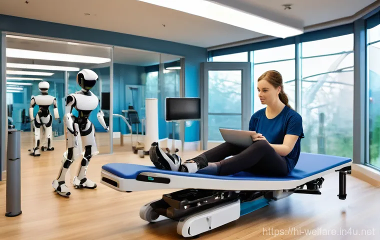 재활복지 - **Prompt:** A dynamic scene in a cutting-edge rehabilitation center, featuring a young adult, approx...