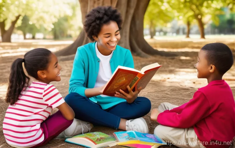 사회복지 자원봉사 - **Prompt:** A heartwarming scene of a diverse group of elementary school children, aged 6-10, gather...