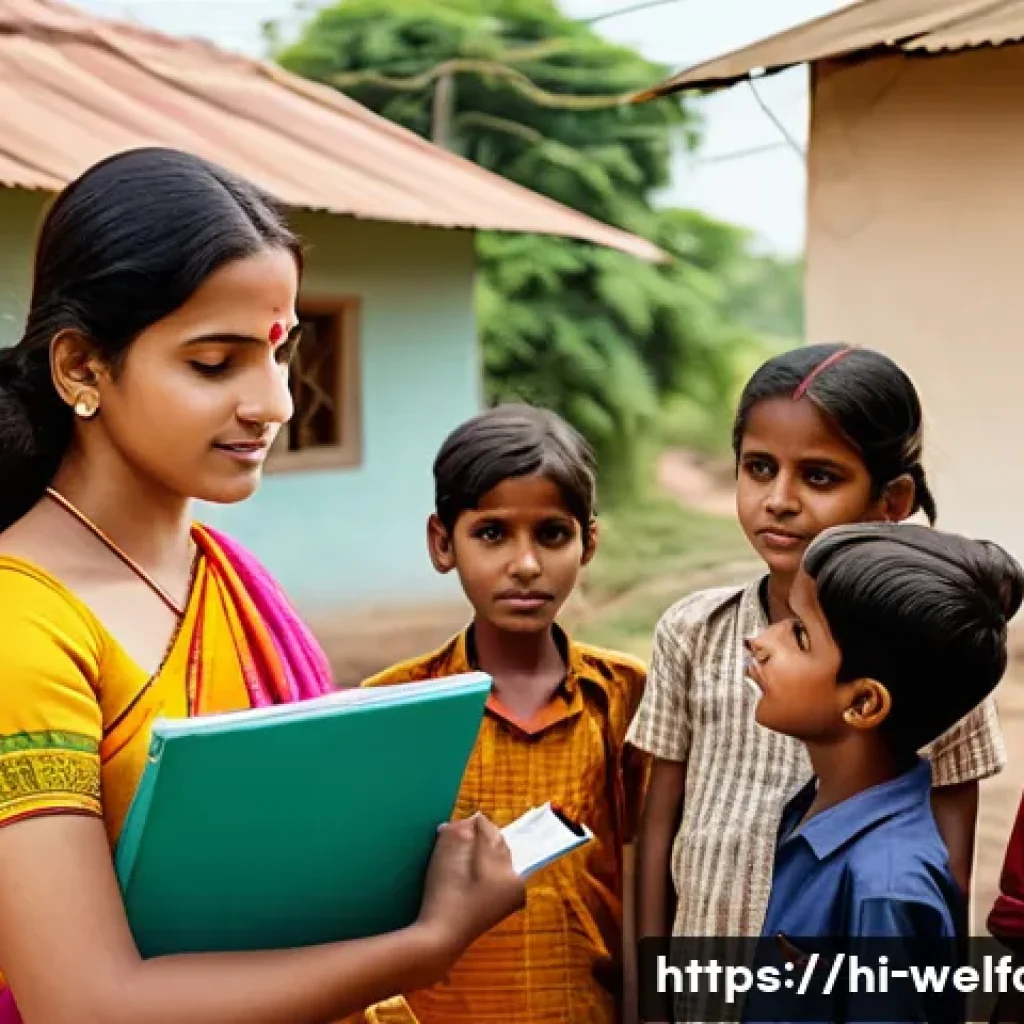 사회복지 취업 정보 - A compassionate female social worker in traditional Indian attire, wearing modest professional cloth...