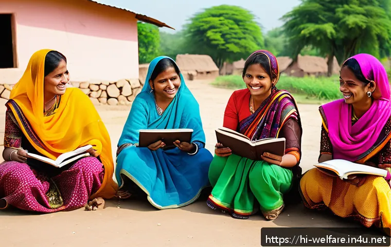 사회복지 프로그램 효과성 - A vibrant rural Indian community scene showing women from a self-help group engaged in a training se...