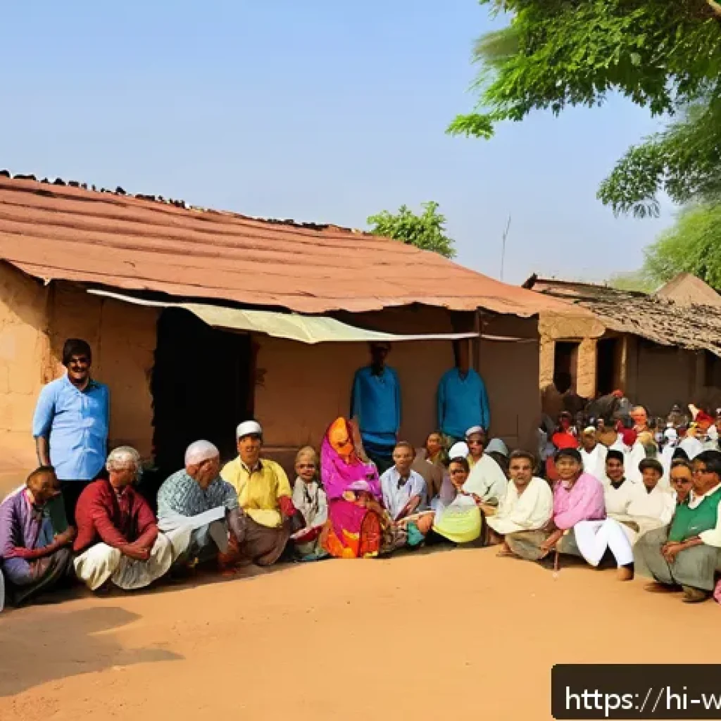 사회복지 서비스 품질 - A vibrant community meeting in a rural Indian village, featuring diverse local residents including m...