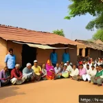 Home 18 사회복지 서비스 품질 - A vibrant community meeting in a rural Indian village, featuring diverse local residents including m...