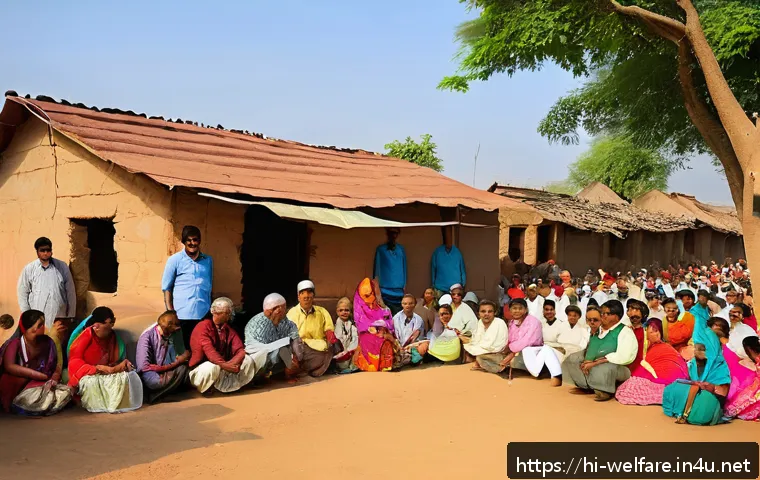 사회복지 서비스 품질 - A vibrant community meeting in a rural Indian village, featuring diverse local residents including m...