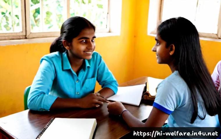 청소년복지론 - Photorealistic youth welfare counseling session in a bright community center in India, compassionate...
